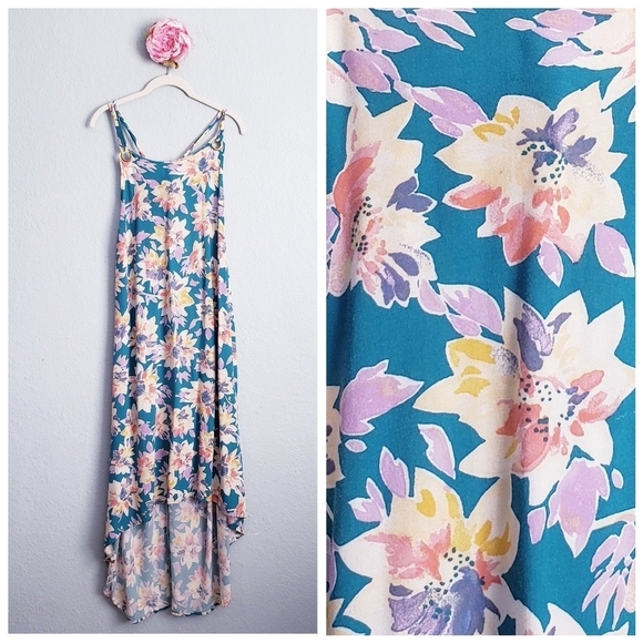 Ava & Viv Blue Floral High Lo Dress - Picture 1 of 7